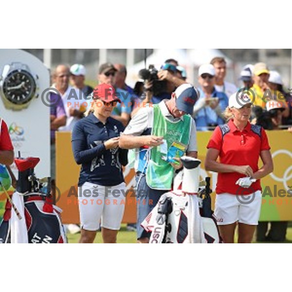 Stacy Lewis (USA) in action during third round of Women\'s Olympic golf tournament at Barra Golf course during Rio de Janeiro 2016 Olympic games , Brazil on August 19 , 2016