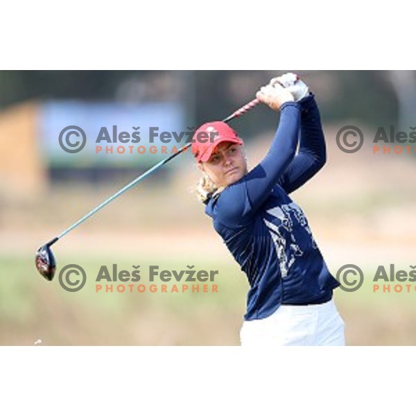 Charley Hull (GB) in action during third round of Women\'s Olympic golf tournament at Barra Golf course during Rio de Janeiro 2016 Olympic games , Brazil on August 19 , 2016