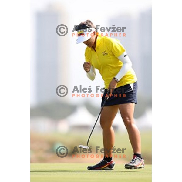 Marijao Uribe (COL) in action during third round of Women\'s Olympic golf tournament at Barra Golf course during Rio de Janeiro 2016 Olympic games , Brazil on August 19 , 2016