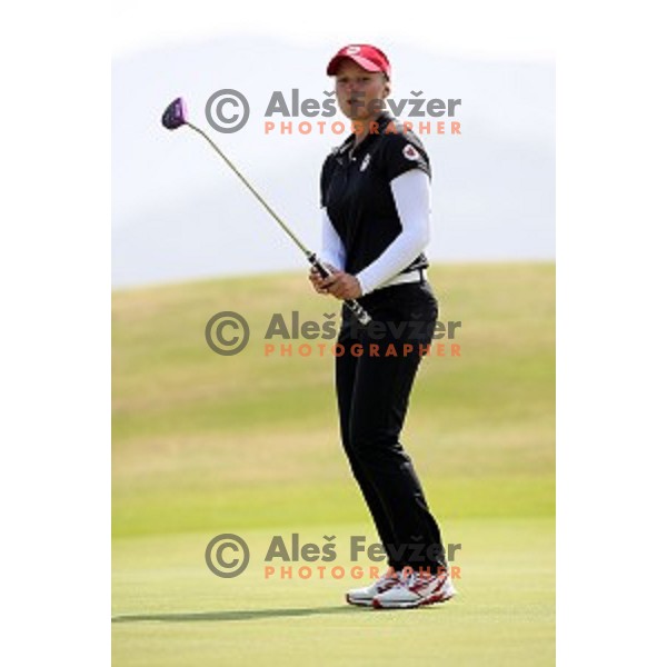 Brooke Henderson (CAN) in action during third round of Women\'s Olympic golf tournament at Barra Golf course during Rio de Janeiro 2016 Olympic games , Brazil on August 19 , 2016