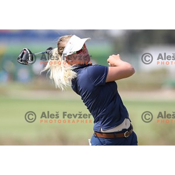 Nicole Broch Larsen (DEN) in action during third round of Women\'s Olympic golf tournament at Barra Golf course during Rio de Janeiro 2016 Olympic games , Brazil on August 19 , 2016