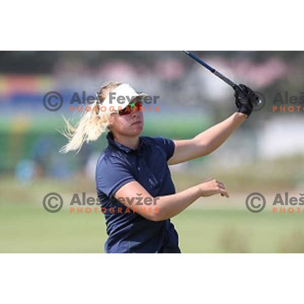 Nicole Broch Larsen (DEN) in action during third round of Women\'s Olympic golf tournament at Barra Golf course during Rio de Janeiro 2016 Olympic games , Brazil on August 19 , 2016