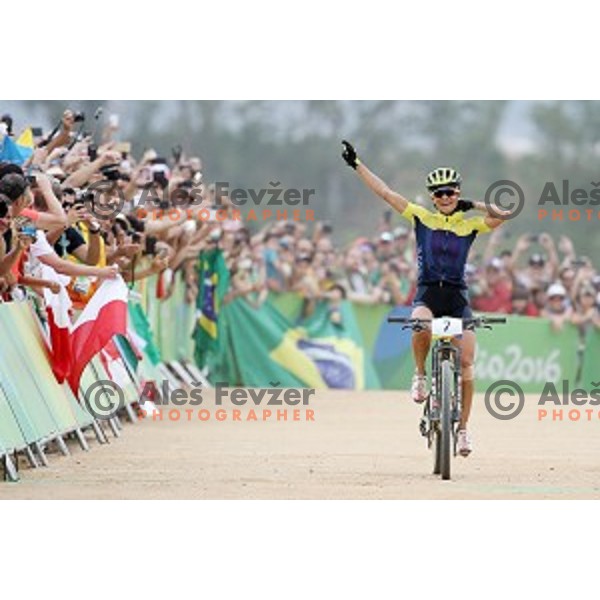 Jenny Rissveds (SWE) Olympic gold medalist in Women\'s Cross-Country race at Deodoro Mountain Bike Centre during Rio de Janeiro 2016 Olympic games , Brazil on August 20 , 2016