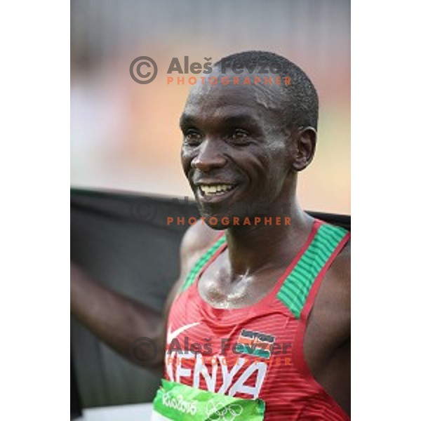 Eliud Kipchoge (KEN) Olympic gold medalist and winner of Men\'s Marathon at Sambadromo during Rio de Janeiro 2016 Olympic games , Brazil on August 21 , 2016