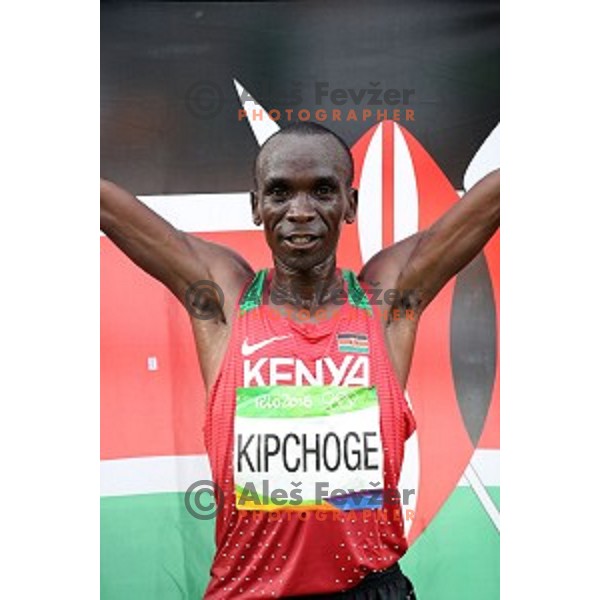 Eliud Kipchoge (KEN) Olympic gold medalist and winner of Men\'s Marathon at Sambadromo during Rio de Janeiro 2016 Olympic games , Brazil on August 21 , 2016