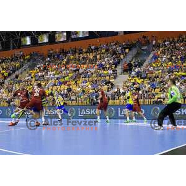 in action during handball match of SEHA Gazprom League between Ceelje Pivovarna Lasko and Veszprem, Arena Zlatorog, Celje, September 3rd, 2016.