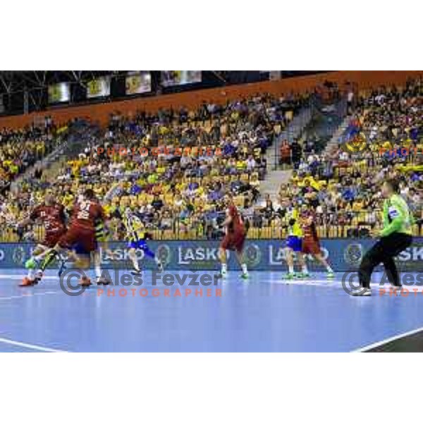 in action during handball match of SEHA Gazprom League between Ceelje Pivovarna Lasko and Veszprem, Arena Zlatorog, Celje, September 3rd, 2016.