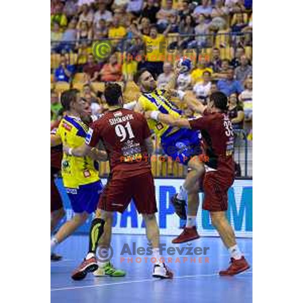 in action during handball match of SEHA Gazprom League between Ceelje Pivovarna Lasko and Veszprem, Arena Zlatorog, Celje, September 3rd, 2016.