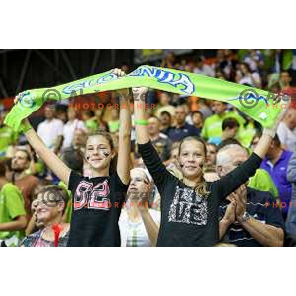 Fans of team Slovenia during basketball match between Slovenia and Ukraine, 3rd match in group E qualifications for Eurobasket 2017, played in Zlatorog Arena, Celje, Slovenia on September 7, 2016