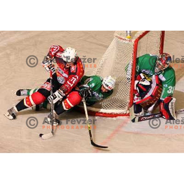 Andrej Hebar (84),Intranuovo (9) and Westlund (30) at Ice-hockey game ZM Olimpija-Acroni Jesenice in EBEL league played in Ljubljana,Slovenia 7.10.2007. Photo by Ales Fevzer 