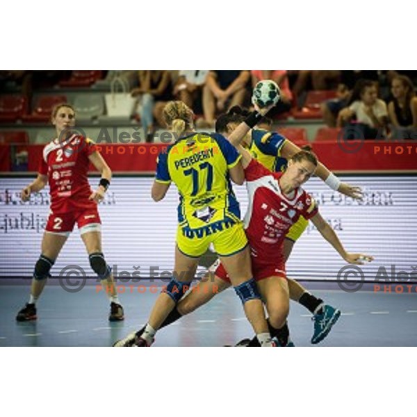 Nina Jericek in action during Handball match Krim - Ioventa Mihalovce, EHF Champions league qualifying, Kodeljevo, Ljubljana, Slovenia, 10.09.2016