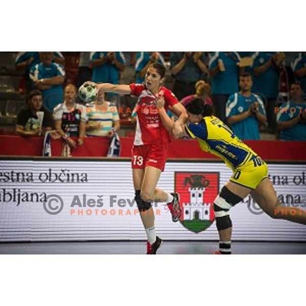 Mirjeta Bajramoska in action during Handball match Krim - Ioventa Mihalovce, EHF Champions league qualifying, Kodeljevo, Ljubljana, Slovenia, 10.09.2016