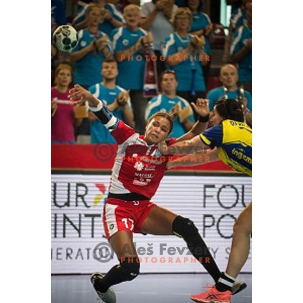 Elizabeth Omoregie in action during Handball match Krim - Ioventa Mihalovce, EHF Champions league qualifying, Kodeljevo, Ljubljana, Slovenia, 10.09.2016