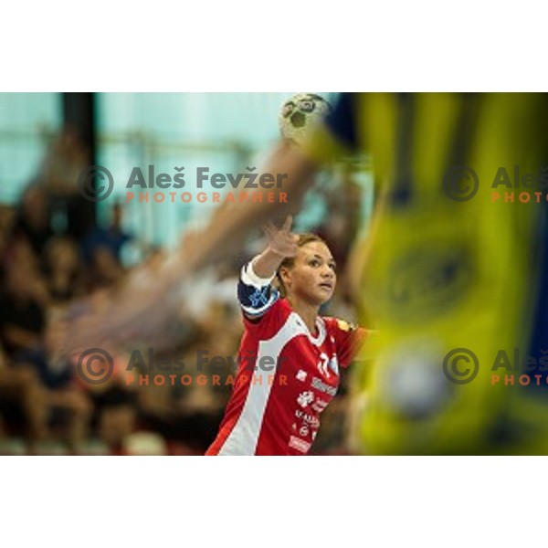 Elizabeth Omoregie in action during Handball match Krim - Ioventa Mihalovce, EHF Champions league qualifying, Kodeljevo, Ljubljana, Slovenia, 10.09.2016