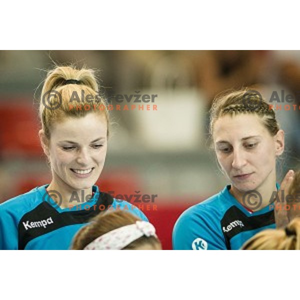 Aneta Benko, Tamara Georgijev in action during Handball match Krim - Ioventa Mihalovce, EHF Champions league qualifying, Kodeljevo, Ljubljana, Slovenia, 10.09.2016