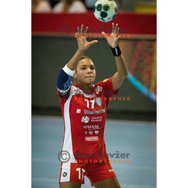 Elizabeth Omoregie in action during Handball match Krim - Ioventa Mihalovce, EHF Champions league qualifying, Kodeljevo, Ljubljana, Slovenia, 10.09.2016