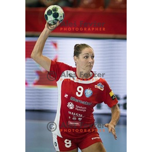 Nina Jericek in action during Handball match Krim - Ioventa Mihalovce, EHF Champions league qualifying, Kodeljevo, Ljubljana, Slovenia, 10.09.2016