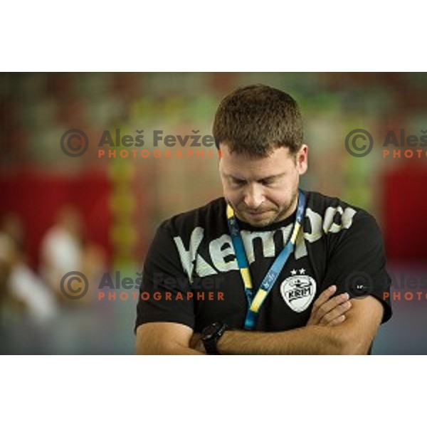 Uros Bregar in action during Handball match Krim - Ioventa Mihalovce, EHF Champions league qualifying, Kodeljevo, Ljubljana, Slovenia, 10.09.2016