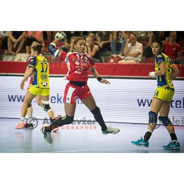 Elizabeth Omoregie in action during Handball match Krim - Ioventa Mihalovce, EHF Champions league qualifying, Kodeljevo, Ljubljana, Slovenia, 10.09.2016