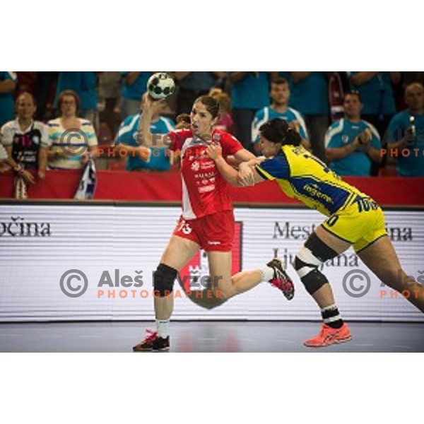 Mirjeta Bajramoska in action during Handball match Krim - Ioventa Mihalovce, EHF Champions league qualifying, Kodeljevo, Ljubljana, Slovenia, 10.09.2016
