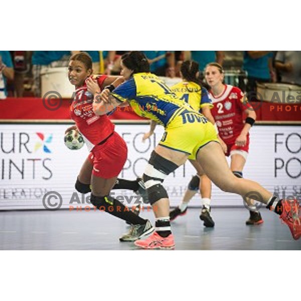 Elizabeth Omoregie in action during Handball match Krim - Ioventa Mihalovce, EHF Champions league qualifying, Kodeljevo, Ljubljana, Slovenia, 10.09.2016