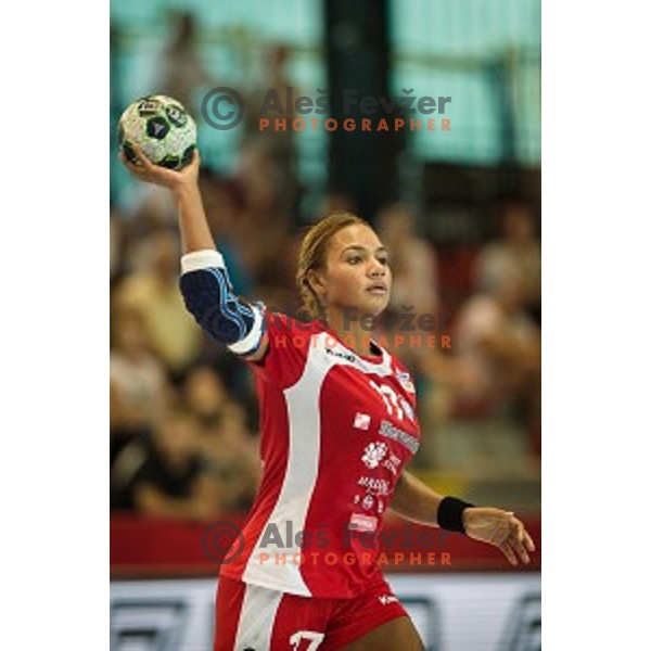 Elizabeth Omoregie in action during Handball match Krim - Ioventa Mihalovce, EHF Champions league qualifying, Kodeljevo, Ljubljana, Slovenia, 10.09.2016