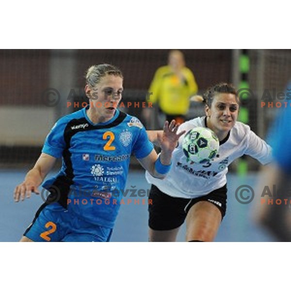 Tamara Georgijev of Krim Mercator in action during EHF Champions league qualifying tournament final handball match between Krim Mercator and Idecco Conversano in Kodeljevo Hall, Ljubljana, Slovenia on September 11, 2016