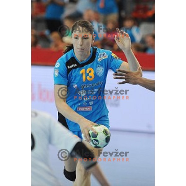 Mirjeta Bajramoska of Krim Mercator in action during EHF Champions league qualifying tournament final handball match between Krim Mercator and Idecco Conversano in Kodeljevo Hall, Ljubljana, Slovenia on September 11, 2016