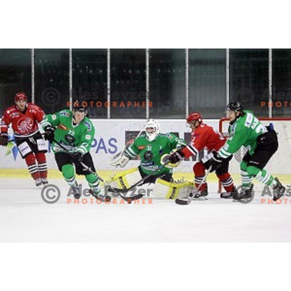 Jeff Frazee in action during ice-hockey match Olimpija Ljubljana - SIJ Acroni Jesenice in Tivoli Hall, Ljubljana, Slovenia on September 13, 2016
