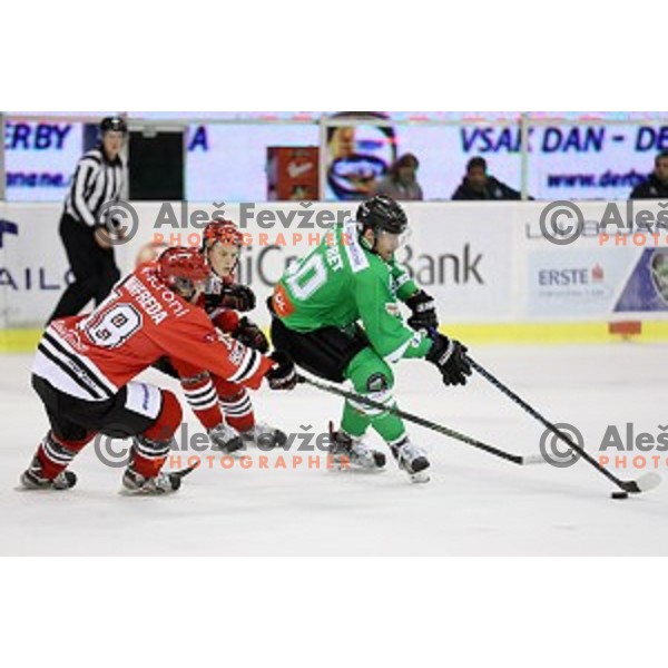 Anze Ropret in action during ice-hockey match Olimpija Ljubljana - SIJ Acroni Jesenice in Tivoli Hall, Ljubljana, Slovenia on September 13, 2016