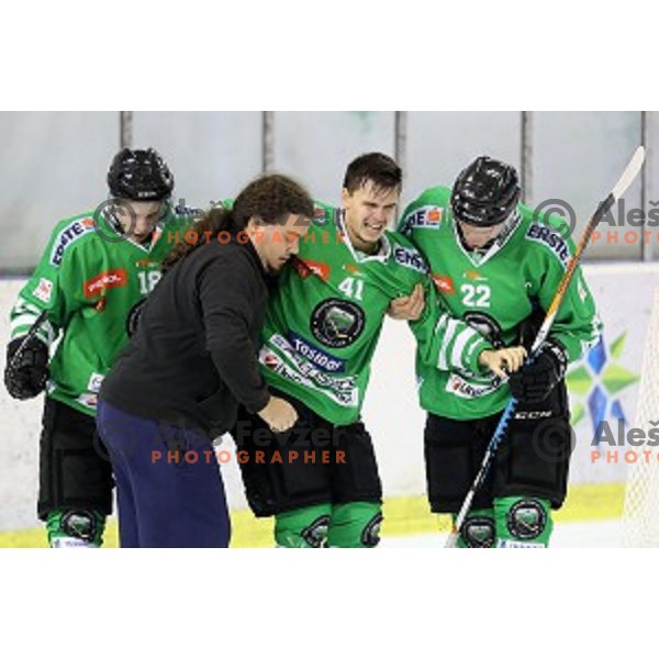 action during ice-hockey match Olimpija Ljubljana - SIJ Acroni Jesenice in Tivoli Hall, Ljubljana, Slovenia on September 13, 2016