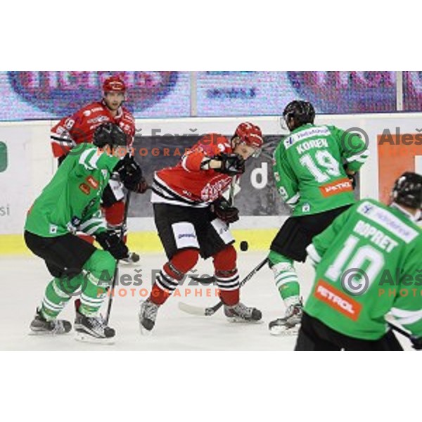 action during ice-hockey match Olimpija Ljubljana - SIJ Acroni Jesenice in Tivoli Hall, Ljubljana, Slovenia on September 13, 2016