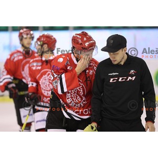 action during ice-hockey match Olimpija Ljubljana - SIJ Acroni Jesenice in Tivoli Hall, Ljubljana, Slovenia on September 13, 2016