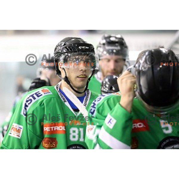 Kristof Potocnik in action during ice-hockey match Olimpija Ljubljana - SIJ Acroni Jesenice in Tivoli Hall, Ljubljana, Slovenia on September 13, 2016