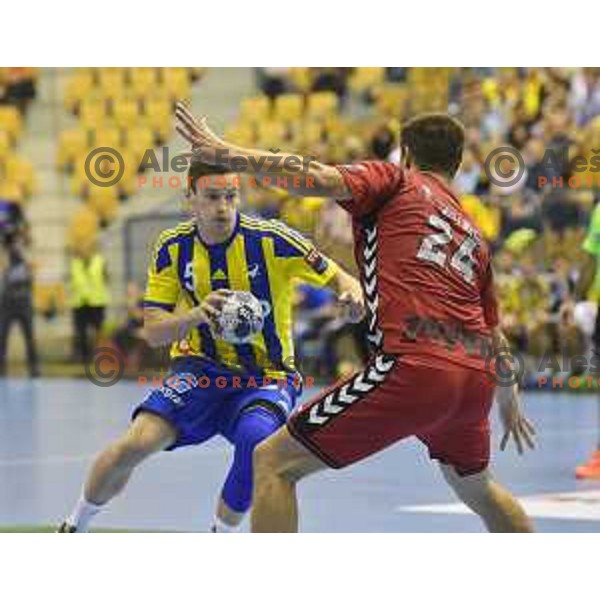 Jaka Malus of Celje Pivovarna Lasko in action during EHF Champions league handball match between Celje PL (Slovenia) and Zagreb (Croatia) in Zlatorog Hall, Celje on September 24, 2016