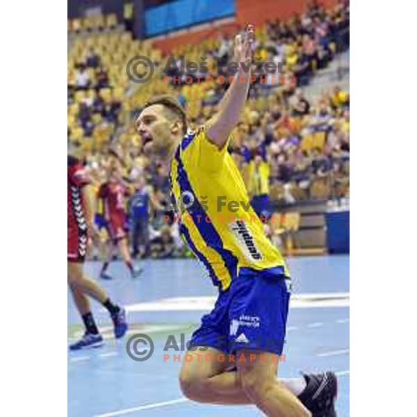 Luka Zvizej of Celje Pivovarna Lasko in action during EHF Champions league handball match between Celje PL (Slovenia) and Zagreb (Croatia) in Zlatorog Hall, Celje on September 24, 2016