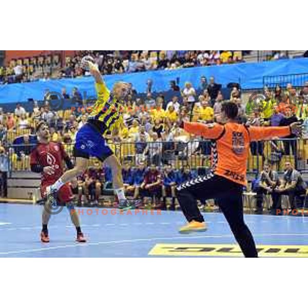 Tilen Kodrin of Celje Pivovarna Lasko in action during EHF Champions league handball match between Celje PL (Slovenia) and Zagreb (Croatia) in Zlatorog Hall, Celje on September 24, 2016