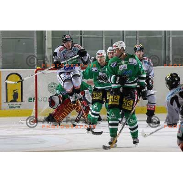 Action at match ZM Olimpija-Graz 99ers in Ebel league,played in Ljubljana,Slovenia 9.10.2007. Graz 99ers won the match 3:1.Photo by Ales Fevzer 