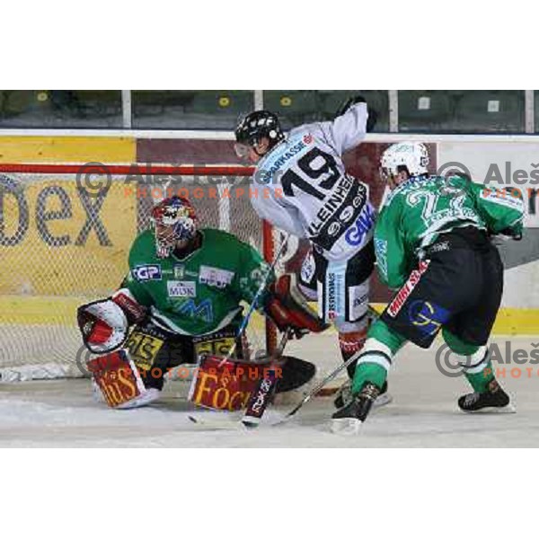 Westlund, Kleinheinz (19) and Kuznik at match ZM Olimpija-Graz 99ers in Ebel league,played in Ljubljana,Slovenia 9.10.2007. Graz 99ers won the match 3:1.Photo by Ales Fevzer 