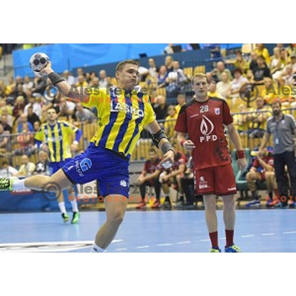 Vid Poteko of Celje Pivovarna Lasko in action during EHF Champions league handball match between Celje PL (Slovenia) and Zagreb (Croatia) in Zlatorog Hall, Celje on September 24, 2016