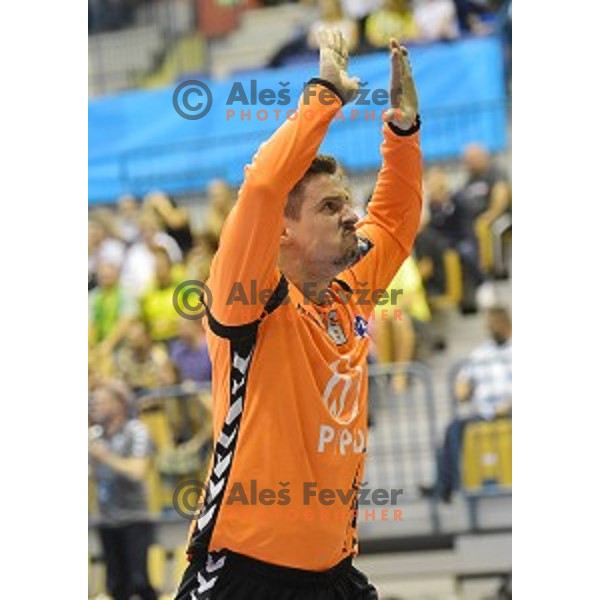 Matevz Skok of Zagreb in action during EHF Champions league handball match between Celje PL (Slovenia) and Zagreb (Croatia) in Zlatorog Hall, Celje on September 24, 2016