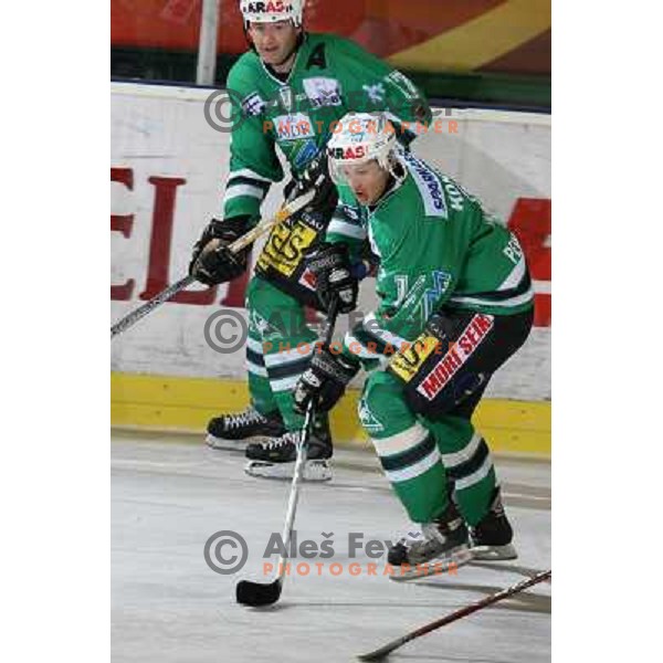 Dejan Kontrec (14) and Nik Zupancic at match ZM Olimpija-Graz 99ers in Ebel league,played in Ljubljana,Slovenia 9.10.2007. Graz 99ers won the match 3:1.Photo by Ales Fevzer 