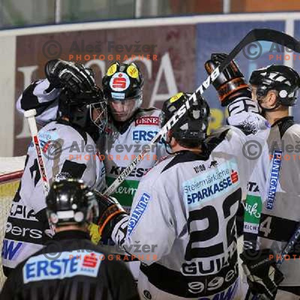 Victory celebration at match ZM Olimpija-Graz 99ers in Ebel league,played in Ljubljana,Slovenia 9.10.2007. Graz 99ers won the match 3:1.Photo by Ales Fevzer 