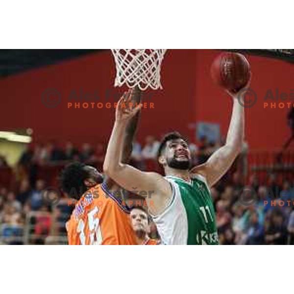 Cory Remekun of Helios Suns and Ziga Dimec of Krka in action during Slovenian SuperCup between Krka and Helios Suns in Podcetrtek on September 28, 2016