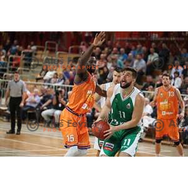 Cory Remekun of Helios Suns and Ziga Dimec of Krka in action during Slovenian SuperCup between Krka and Helios Suns in Podcetrtek on September 28, 2016