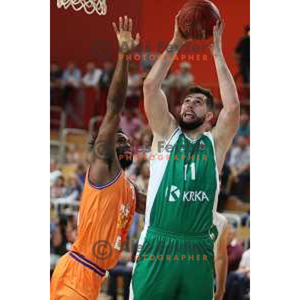 Cory Remekun of Helios Suns and Ziga Dimec of Krka in action during Slovenian SuperCup between Krka and Helios Suns in Podcetrtek on September 28, 2016
