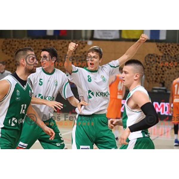 Sandi Cebular and Marko Lukovic of Krka in action during Slovenian SuperCup between Krka and Helios Suns in Podcetrtek on September 28, 2016