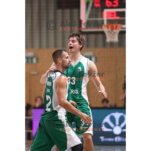 Sandi Cebular and Marko Lukovic of Krka in action during Slovenian SuperCup between Krka and Helios Suns in Podcetrtek on September 28, 2016