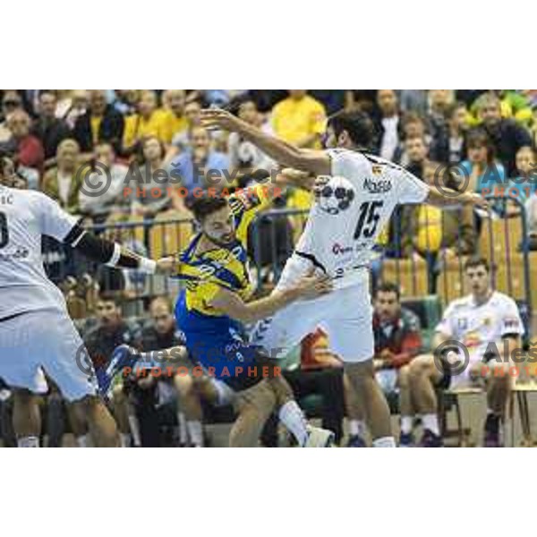 Celje’s right wing Blaz Janc (8) in action during EHF Champions League match between Celje PL (Slovenia) and HC Vardar (Macedonia) in Zlatorog Hall, Celje on October 9, 2016