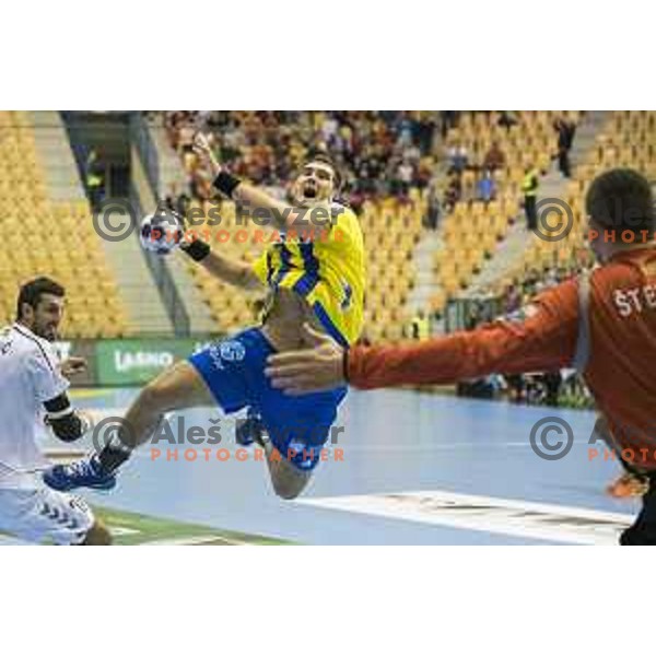 Celje’s line player Kristian Beciri (80) in action during EHF Champions League match between Celje PL (Slovenia) and HC Vardar (Macedonia) in Zlatorog Hall, Celje on October 9, 2016